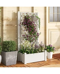 Slickblue Outdoor Planter Box Self-Watering Raised Garden Bed Trellis with Water Level Indicator
