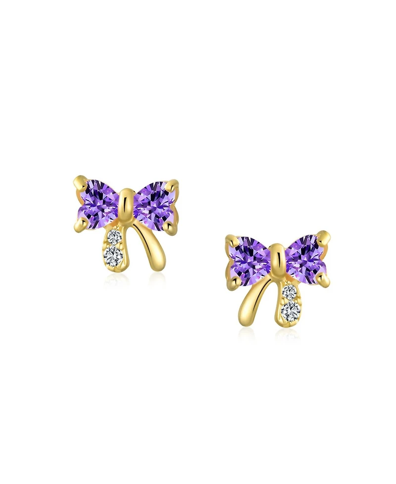 Bling Jewelry Tiny Minimalist Cubic Zirconia Cz Ribbon Bow Stud Earrings 14K Real Gold Screw Backs