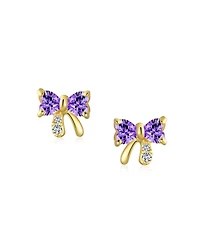 Bling Jewelry Tiny Minimalist Cubic Zirconia Cz Ribbon Bow Stud Earrings 14K Real Gold Screw Backs
