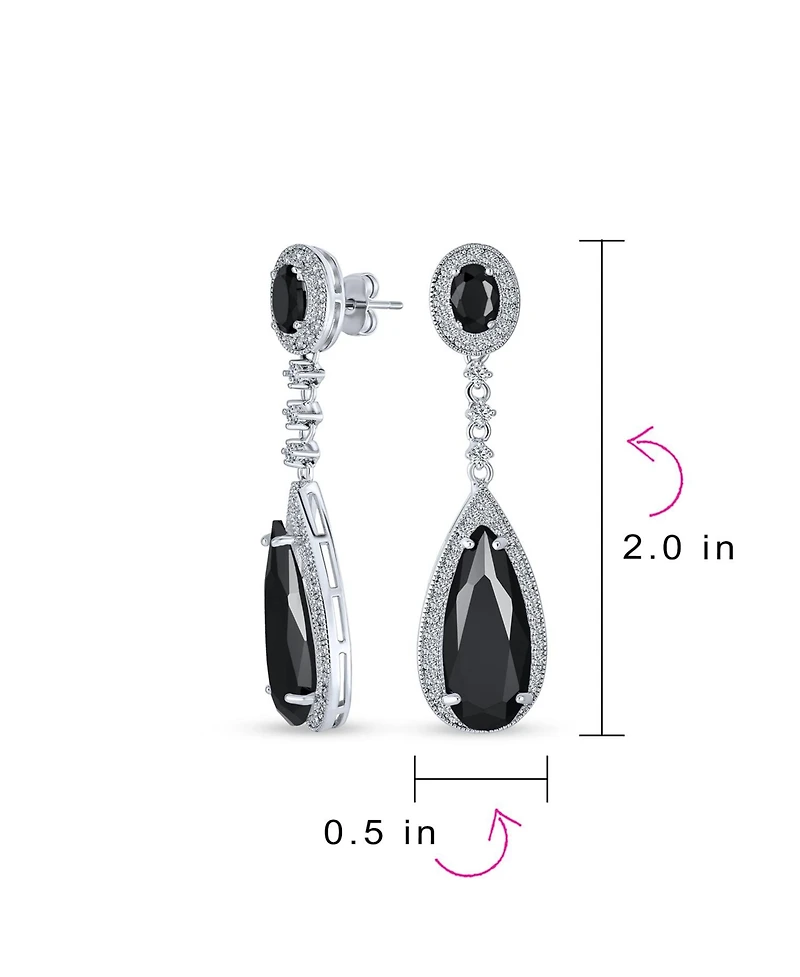 Bling Jewelry Classic Art Deco Style Halo Linear Long Cz Statement Dangle Teardrop Chandelier Earrings Silver Plated