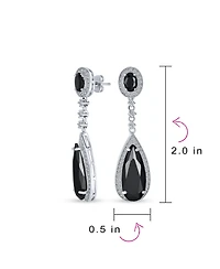Bling Jewelry Classic Art Deco Style Halo Linear Long Cz Statement Dangle Teardrop Chandelier Earrings Silver Plated