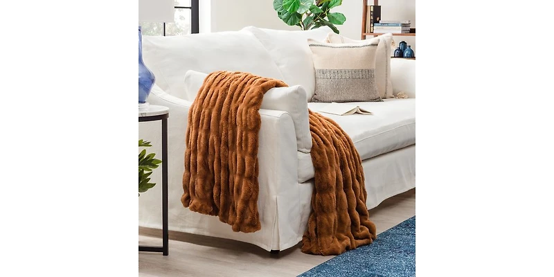 Chanasya Premium Ruched Faux Fur Throw Blanket - Luxurious, Soft Reversible Mink 50" x 65” Marble