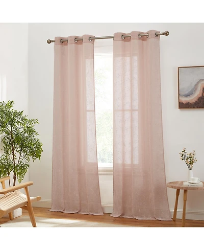 Hlc.me Emily Faux Linen Semi Sheer Light Filtering Transparent Grommet Lightweight Window Curtains Drapery Panels