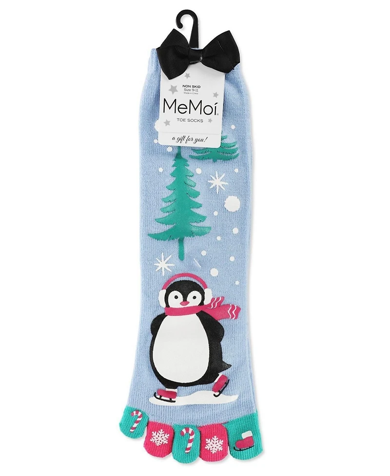 Festive Skating Penguin Non-Skid Toe Socks