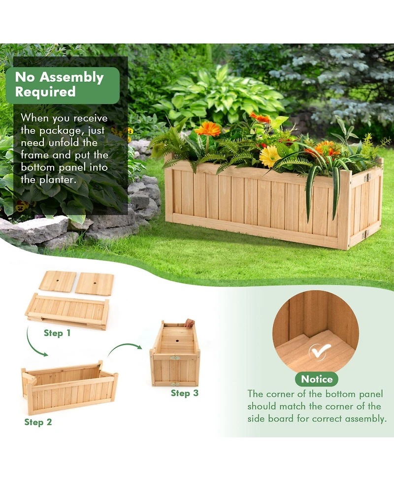 Slickblue Folding Wooden Raised Garden Bed with Removable Bottom for Herbs Fruits Flowers