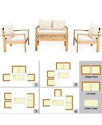 Skonyon Outdoor 4 Pieces Acacia Wood Chat Set with Water Resistant Cushions