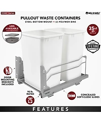 Rev-a-Shelf Double Pull Out Trash Can 35 Qt with Soft-Close, 53WC-1835SCDM-213