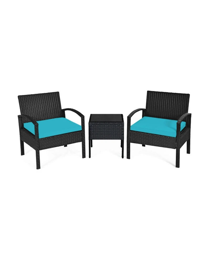 Sugift 3 Pieces Outdoor Rattan Patio Conversation Set with Seat Cushions