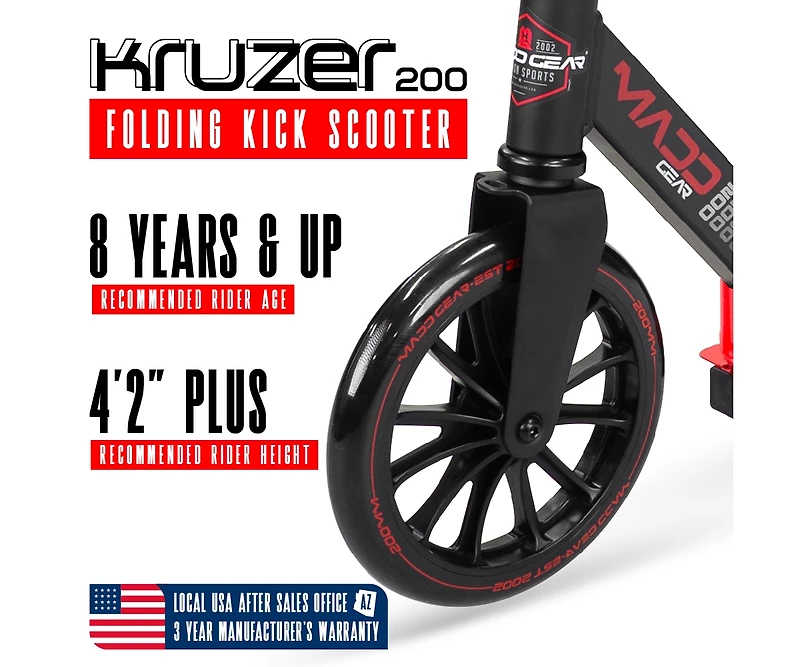 Folding Kick Scooter for Adults and Teens – Lightweight Durable Frame Adjustable Handlebar Big 200mm Wheels 220lbs C