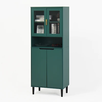 Streamdale Tall Storage Cabinet with Glass Display & Gold Handles