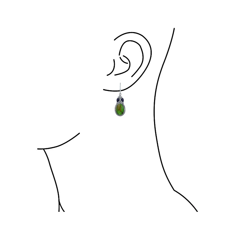 Bling Jewelry South Western Style Multi Stones Green Natural Stabilized Turquoise Oval Lever back Dangle Earrings Sterling Silver