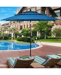 10ft 3 Tier Patio Umbrella Aluminum Sunshade Shelter Double Vented without Base