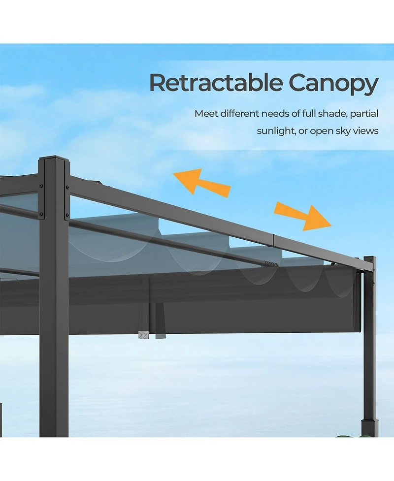 Slickblue 10 x 10 Feet Outdoor Pergola with Retractable Canopy and Metal Columns