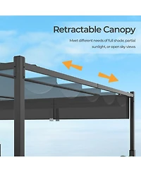 Slickblue 10 x 10 Feet Outdoor Pergola with Retractable Canopy and Metal Columns