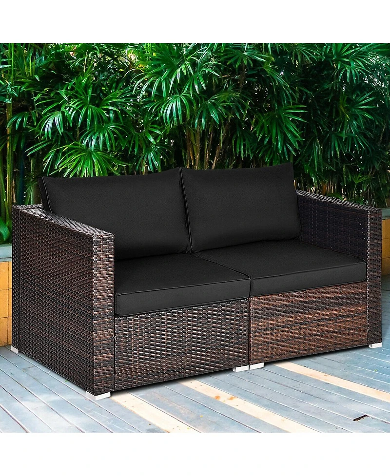 2 Pieces Patio Rattan Sectional Conversation Sofa Set