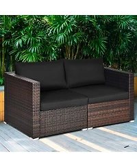 2 Pieces Patio Rattan Sectional Conversation Sofa Set