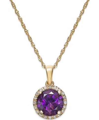 Semi Precious Stone Diamond Halo Pendant Necklaces In 14k White Yellow Or Rose Gold