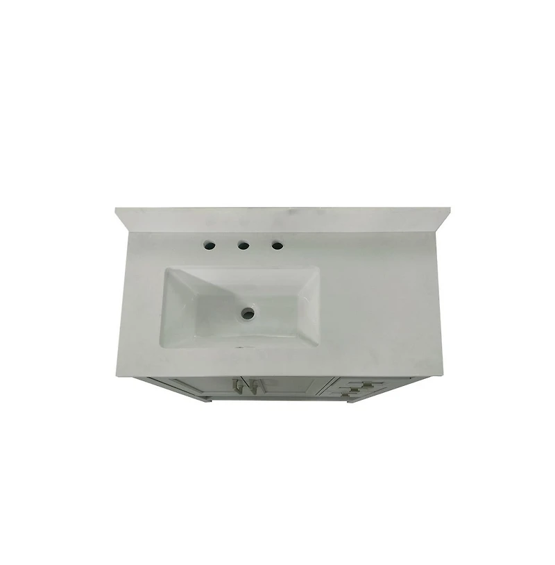 Merrick Lane Vigo Bathroom Vanity With Ceramic Sink, Carrara Marble Finish Countertop, Storage Cabinet With Soft Close Doors, Open Shelf And 3 Drawers