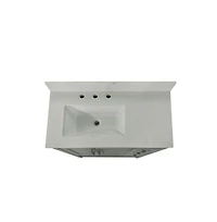 Merrick Lane Vigo Bathroom Vanity With Ceramic Sink, Carrara Marble Finish Countertop, Storage Cabinet With Soft Close Doors, Open Shelf And 3 Drawers