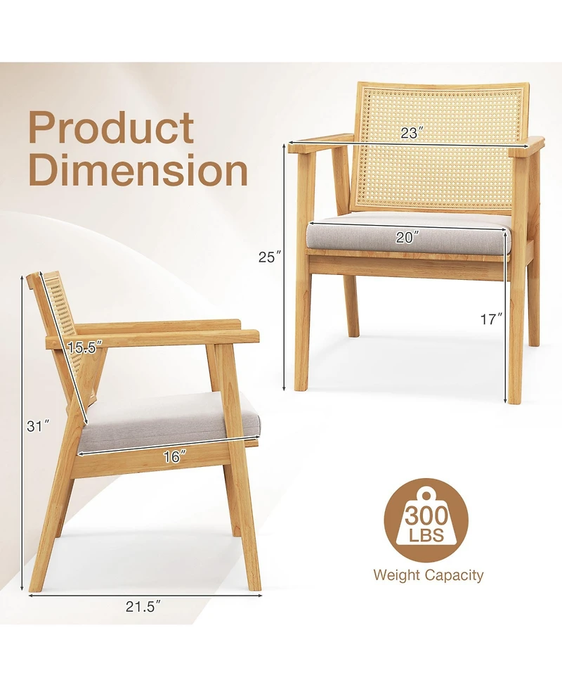 Slickblue Mid Century Modern Accent Chairs Set of 2 with Breathable Rattan Back-Natural