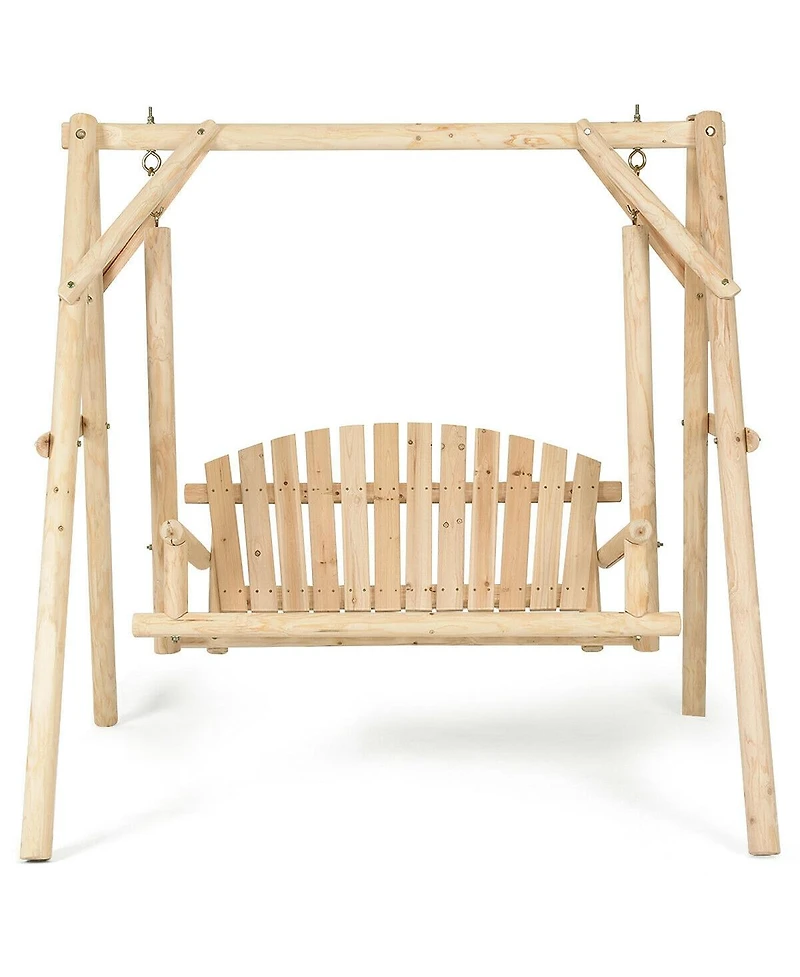 Slickblue Outdoor Wooden Porch Bench Swing Chair with Rustic Curved Back
