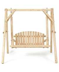 Slickblue Outdoor Wooden Porch Bench Swing Chair with Rustic Curved Back