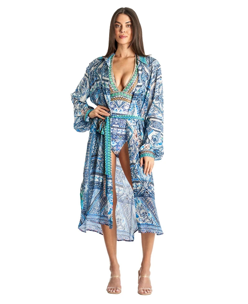 La Moda Clothing Women's Long Belted Overshirt