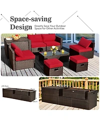Skonyon 8 Pieces Patio Space-Saving Rattan Furniture Set with Storage Box and Waterproof Cover