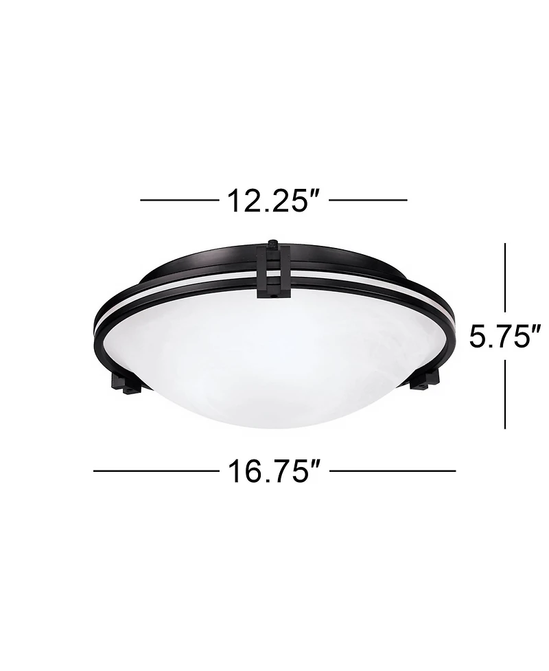Possini Euro Design Deco Modern Close To Ceiling Light Flush Mount Fixture 16 3/4" Wide Oil Rubbed Bronze Marbleized Glass Bowl Shade for Bedroom Hall