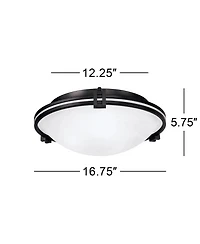 Possini Euro Design Deco Modern Close To Ceiling Light Flush Mount Fixture 16 3/4" Wide Oil Rubbed Bronze Marbleized Glass Bowl Shade for Bedroom Hall