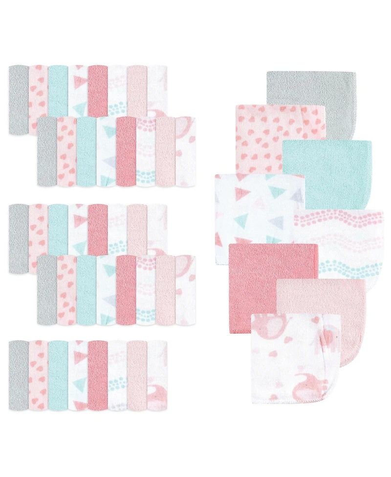 Luvable Friends Infant Girl Cotton Rich Washcloths, Girl Basic Elephant, One Size