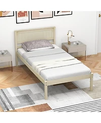Sugift Twin Size Wooden Bed Frame with Headboard and Slat Support