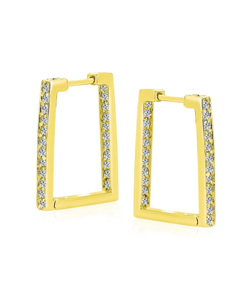 Bling Jewelry Geometric Rectangle Square Inside Out Channel Set Cz Large Hoop Earrings Of Cubic Zirconia Gold Plated Sterling Silver