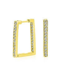 Bling Jewelry Geometric Rectangle Square Inside Out Channel Set Cz Large Hoop Earrings Of Cubic Zirconia Gold Plated Sterling Silver