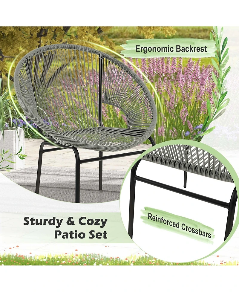 3PCS Patio Acapulco Furniture Bistro Set Plastic Rope Glass Table