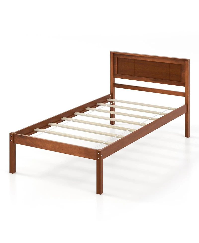 Sugift Twin Size Bed Frame with Wooden Headboard and Slat Support
