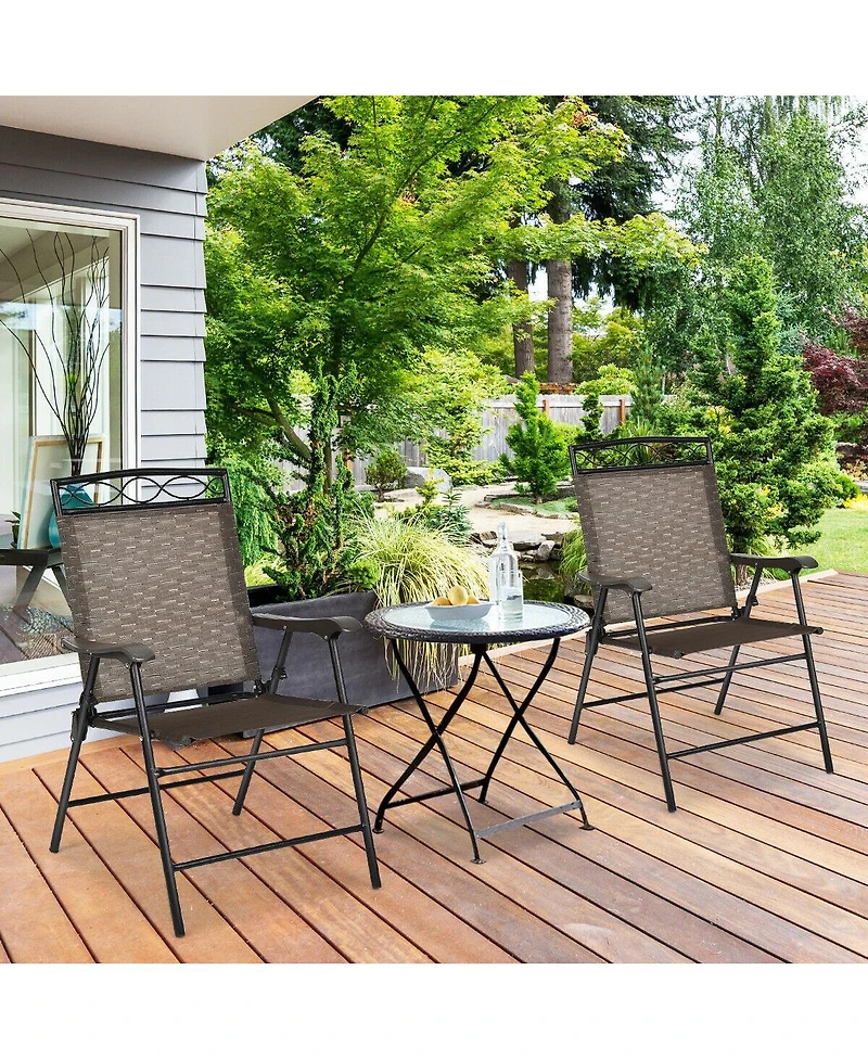Sugift Set of 2 Patio Folding Chairs Sling Portable Dining Chair Set with Armrest