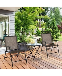 Sugift Set of 2 Patio Folding Chairs Sling Portable Dining Chair Set with Armrest