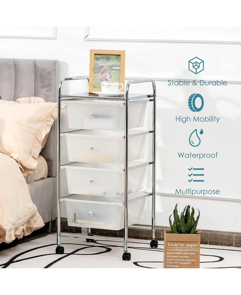 Sugift 4-Drawer Cart Storage Bin Organizer Rolling with Plastic Drawers