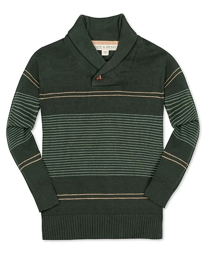 Hope & Henry Baby Boys Organic Long Sleeve Striped Shawl Collar Sweater