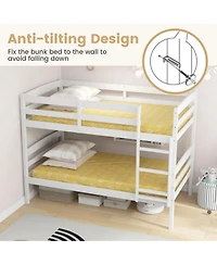 Sugift Solid Wood Twin Over Bunk Bed Frame with High Guardrails and Integrated Ladder