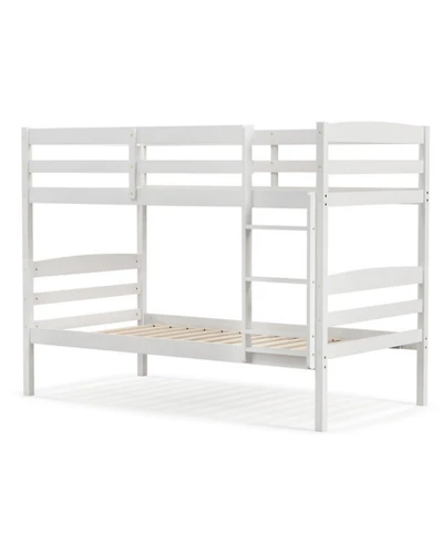 Sugift Solid Wood Twin Over Bunk Bed Frame with High Guardrails and Integrated Ladder