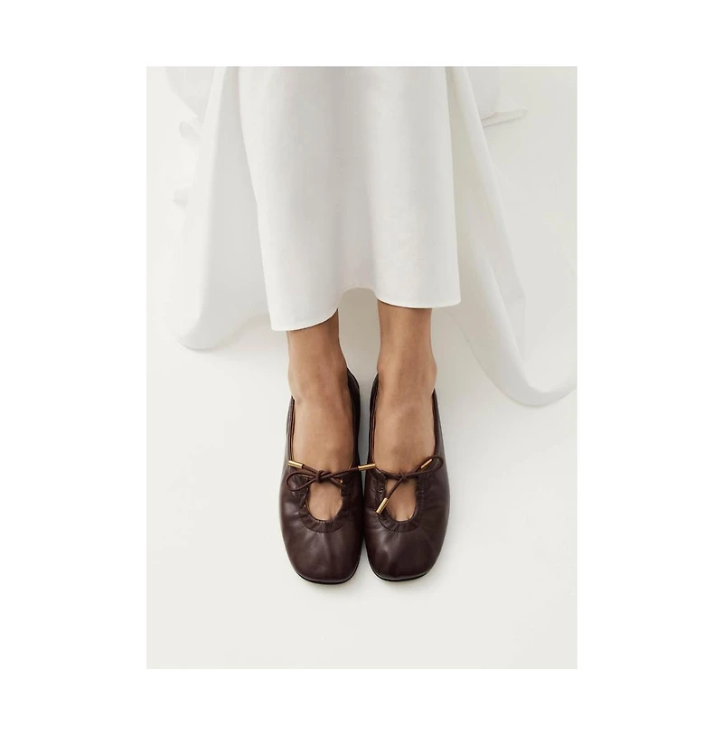 S100303-02 Rosalind Brown Leather Ballet Flats