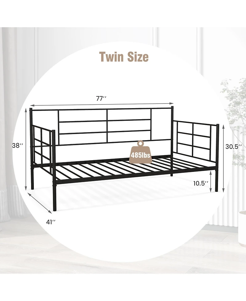 Sugift Twin Size Metal Daybed Sofa Bed Frame with Armrests and Backrest