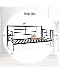 Sugift Twin Size Metal Daybed Sofa Bed Frame with Armrests and Backrest