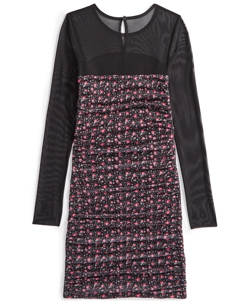 With Jules Big Girls Long-Sleeve Printed Mesh Combo Dress