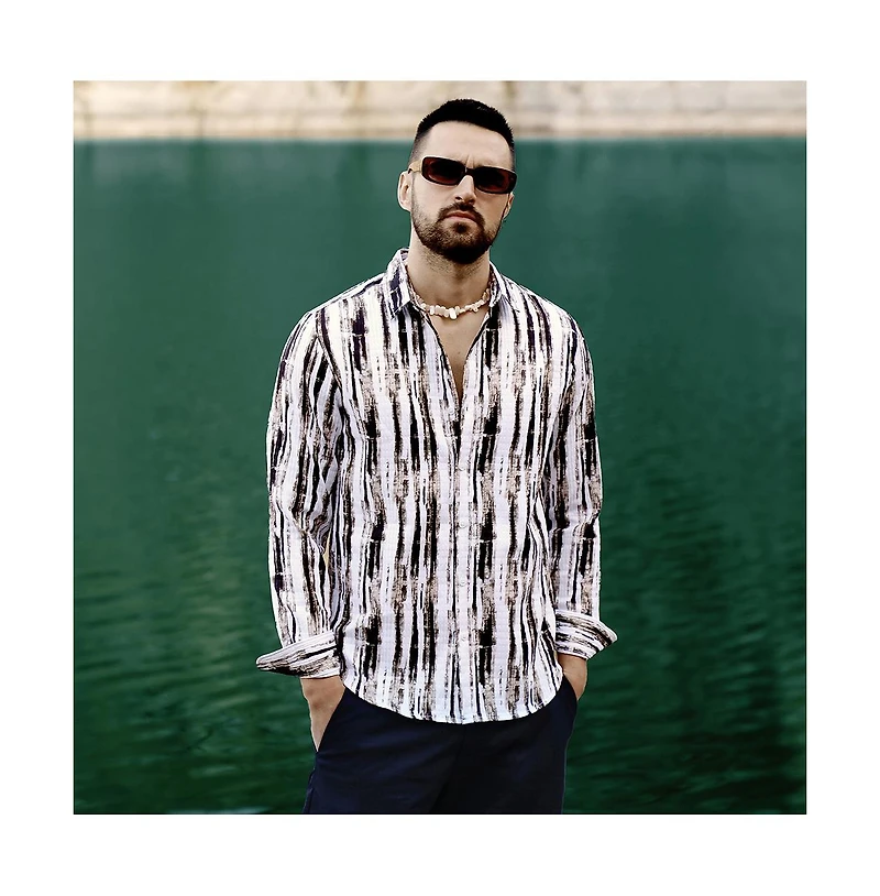 Men's Beige & Black Ombre Strokes Shirt