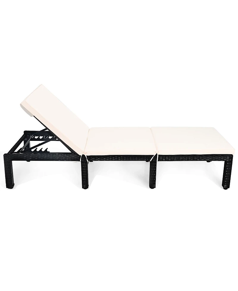 Gymax 2PCS Cushioned Patio Rattan Chaise Lounge Chair Recliner w/ Adjustable Height