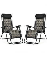Gymax Set of 2 Folding Rattan Patio Zero Gravity Lounge Chair Recliner w/ Headrest