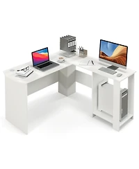 Skonyon Large Modern L-shaped Computer Desk with 2 Cable Holes and 2 Storage Shelves